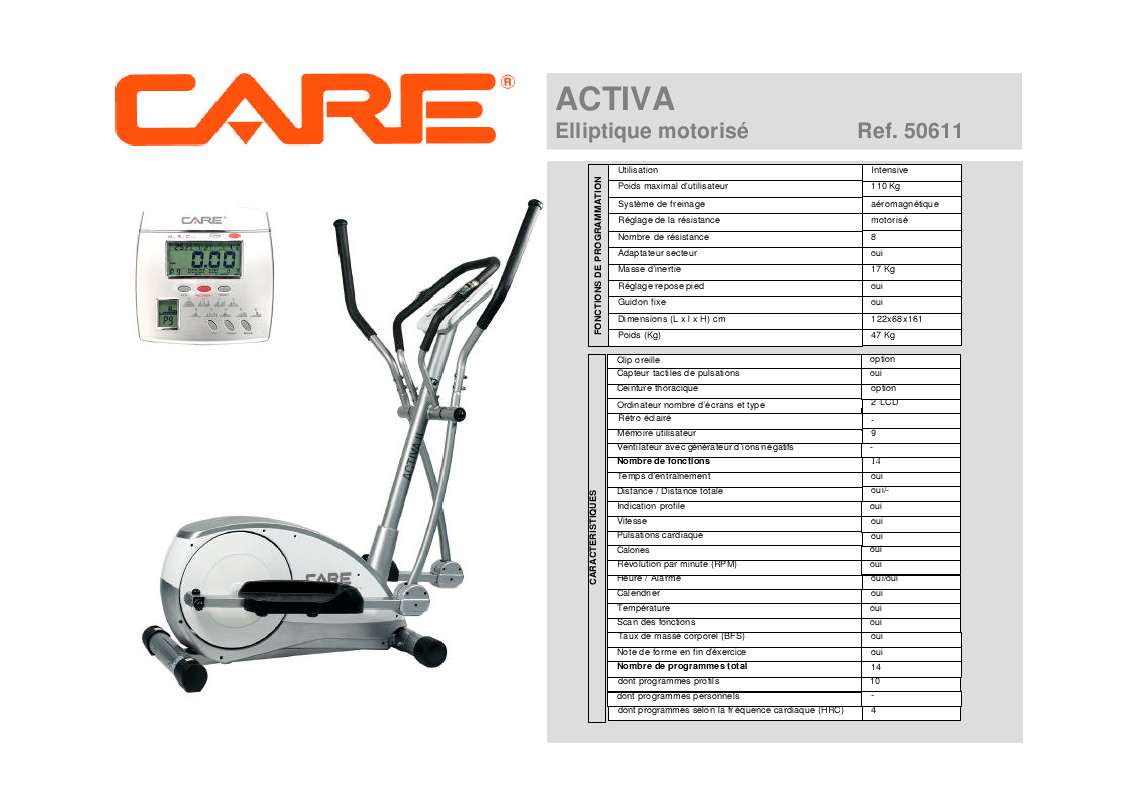 Notice CARE FITNESS ACTIVA 50611 Trouver une solution un